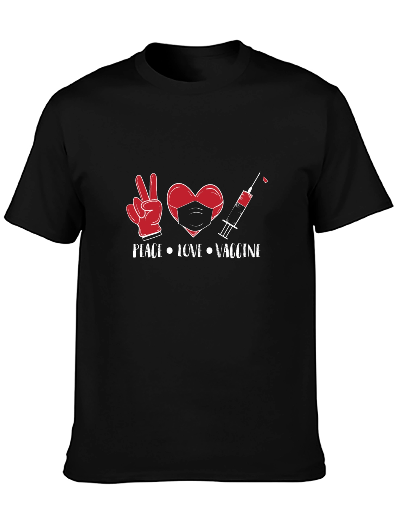 Peace Love Vaccine Graphic Tee - Black Cotton T-Shirt