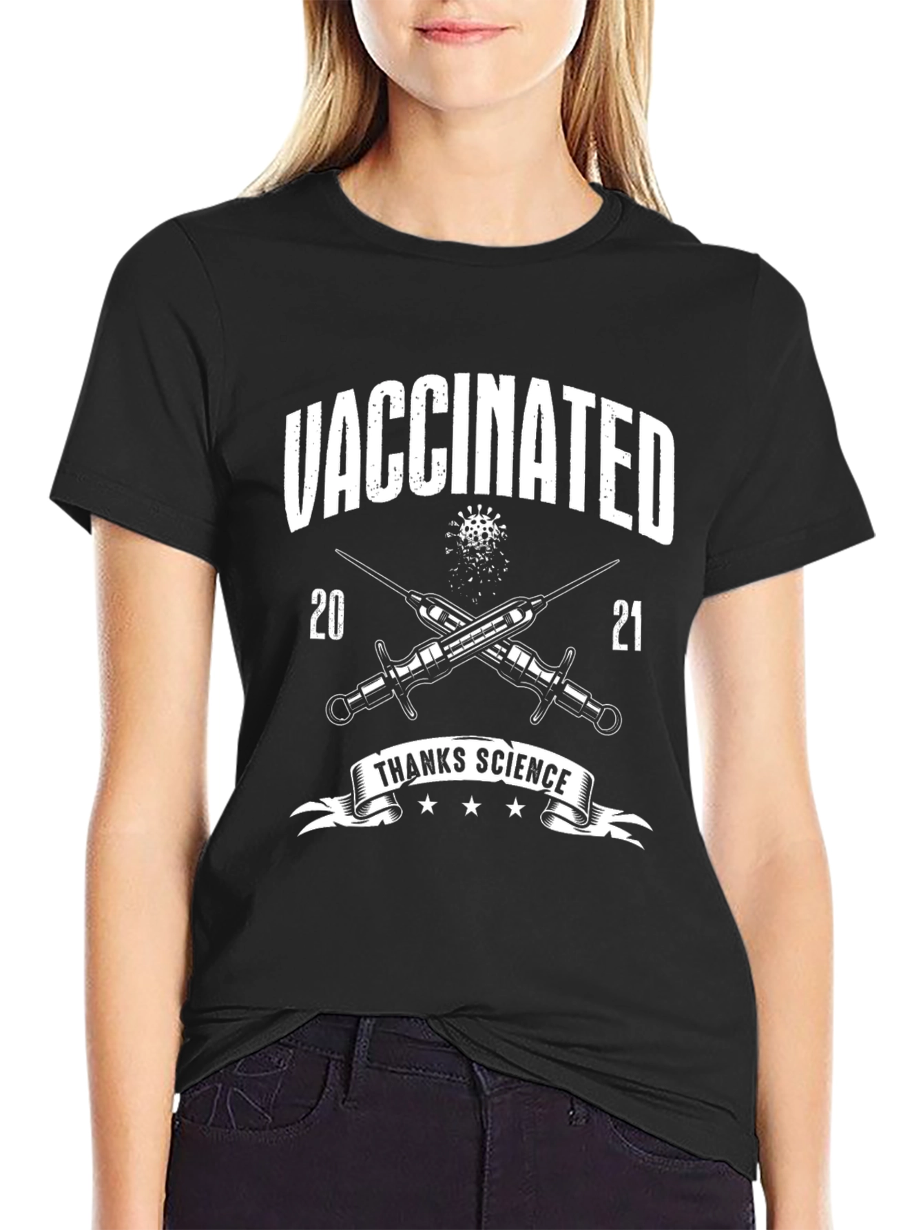 Vaccinated 2021 T-Shirt Thanks Science Novelty Graphic Tee