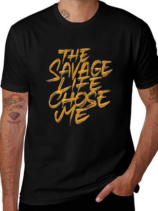 Savage Life Graphic Tee - Black Cotton T-Shirt for Men