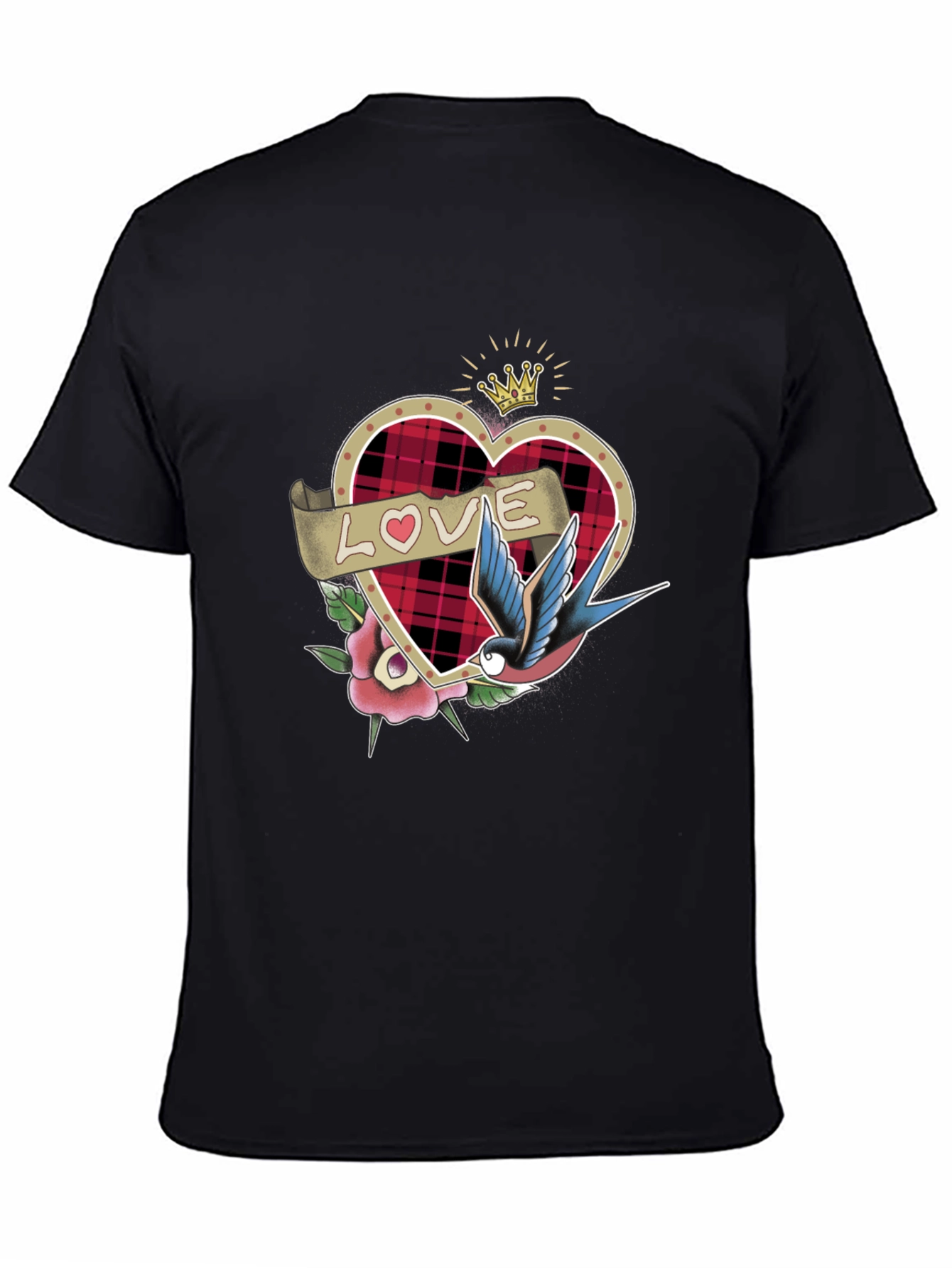 Love Tattoo Heart Graphic Black T-Shirt