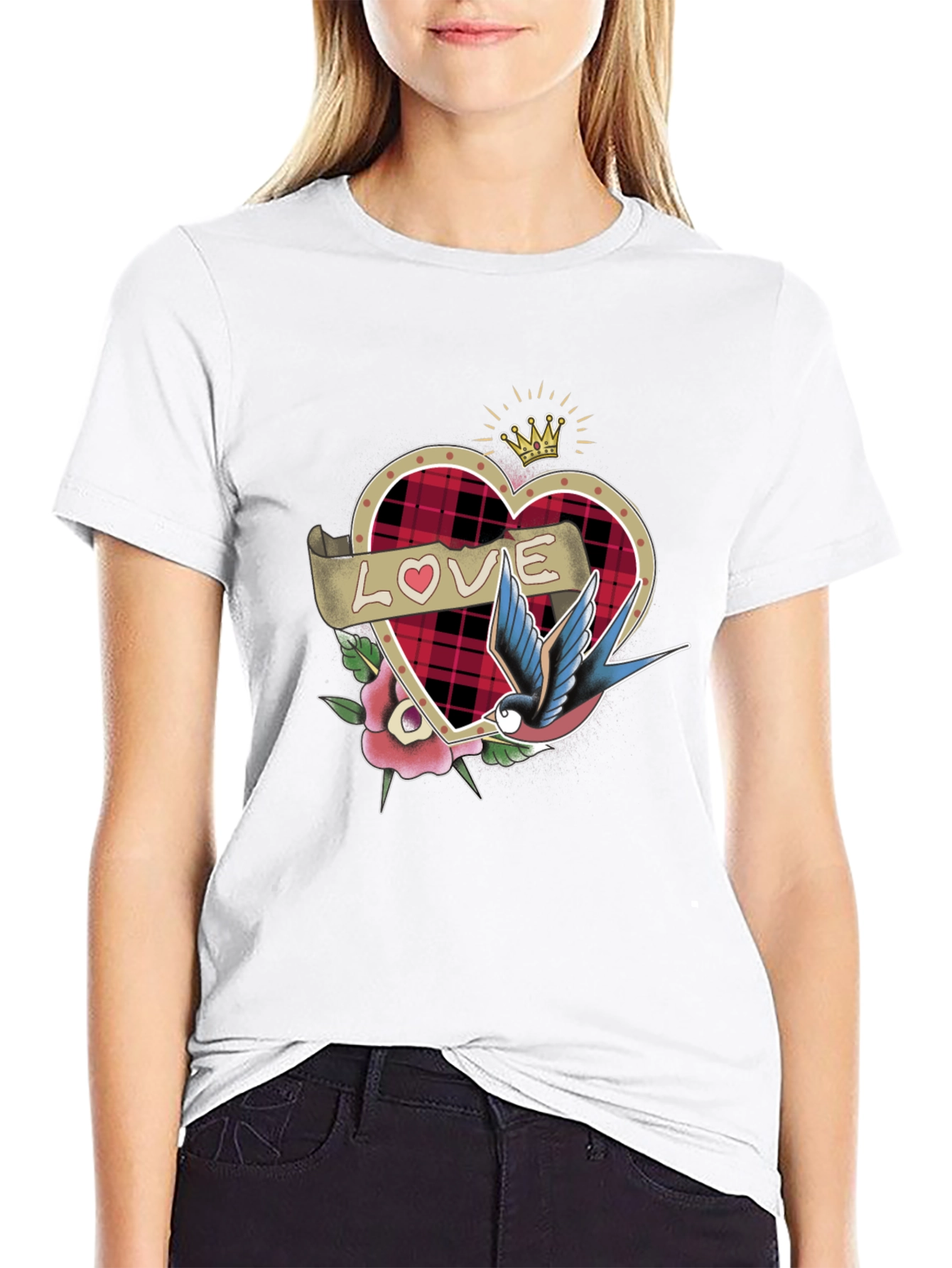 Love Tattoo Heart Graphic Black T-Shirt