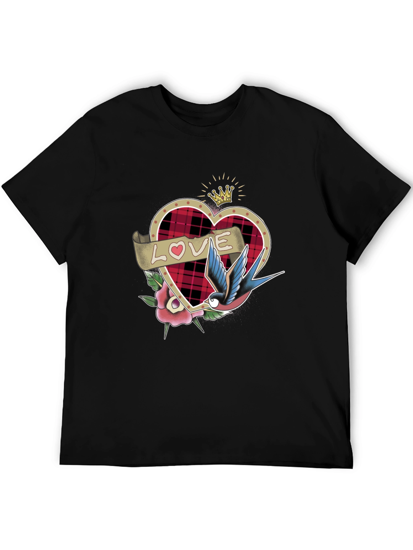 Love Tattoo Heart Graphic Black T-Shirt