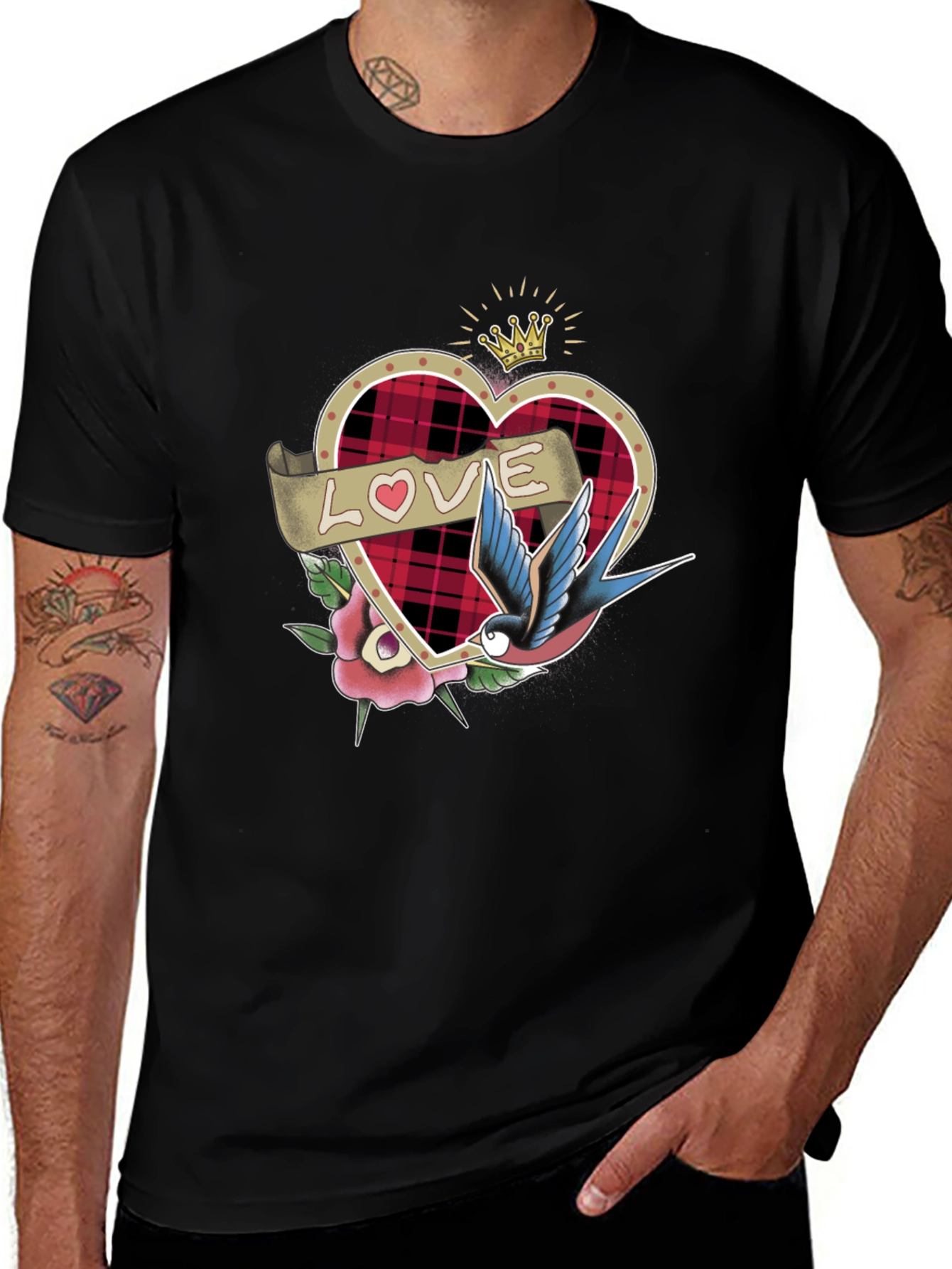 Love Tattoo Heart Graphic Black T-Shirt