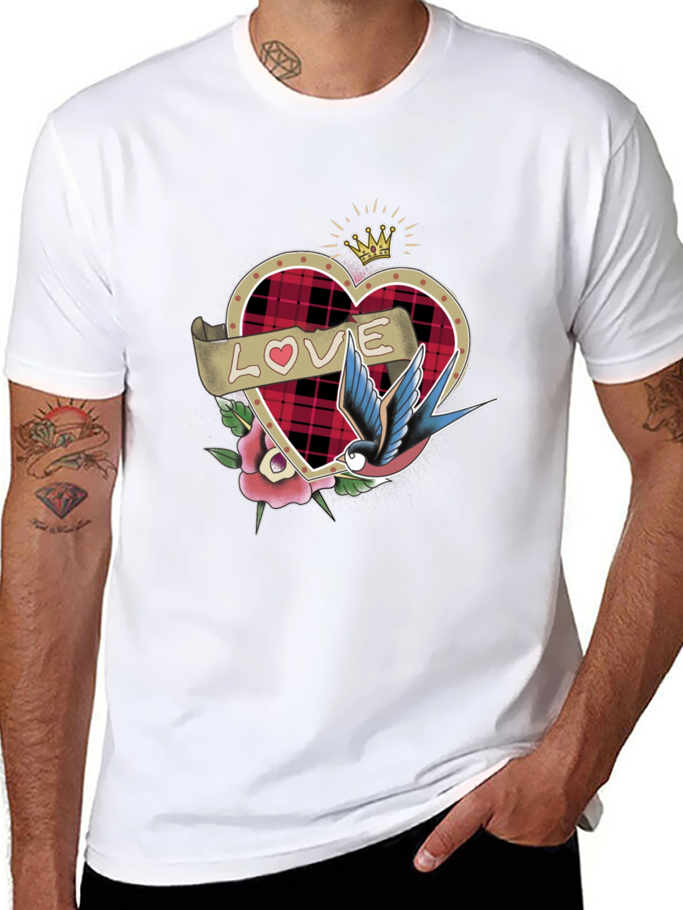Love Tattoo Heart Graphic Black T-Shirt
