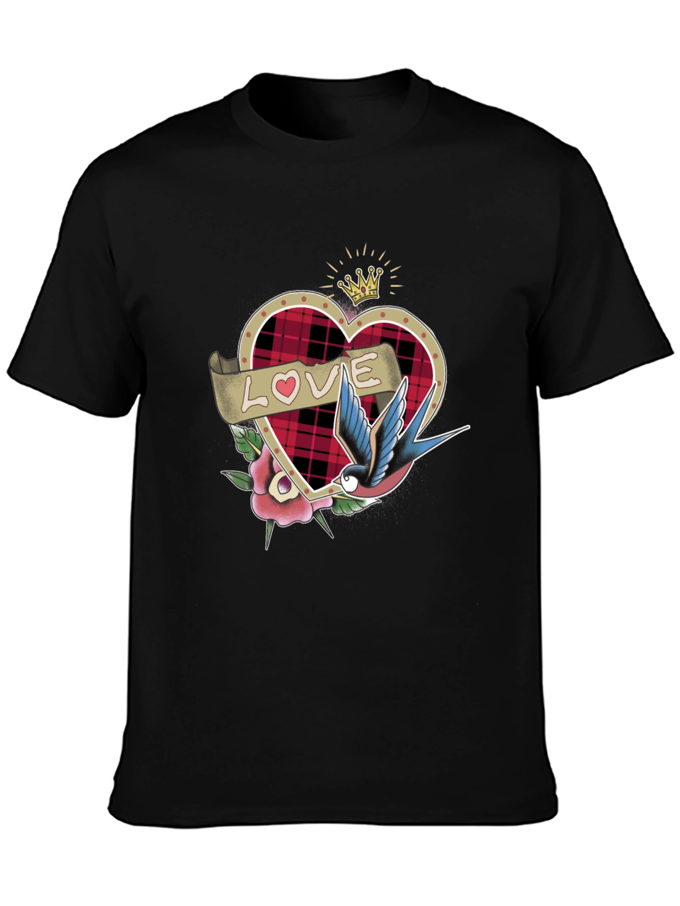 Love Tattoo Heart Graphic Black T-Shirt