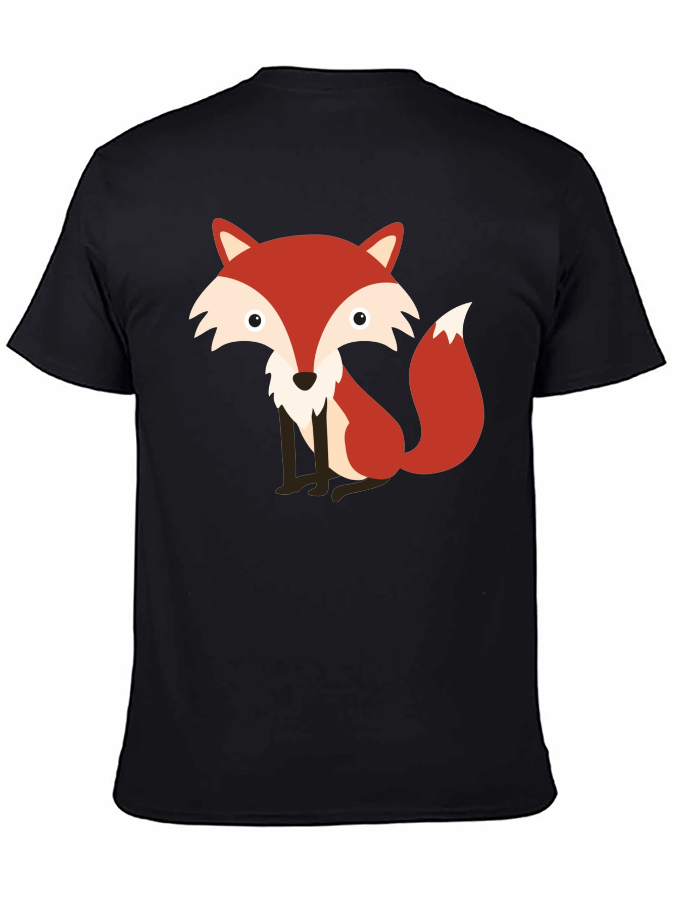 Cute Fox Graphic Print Black T-Shirt
