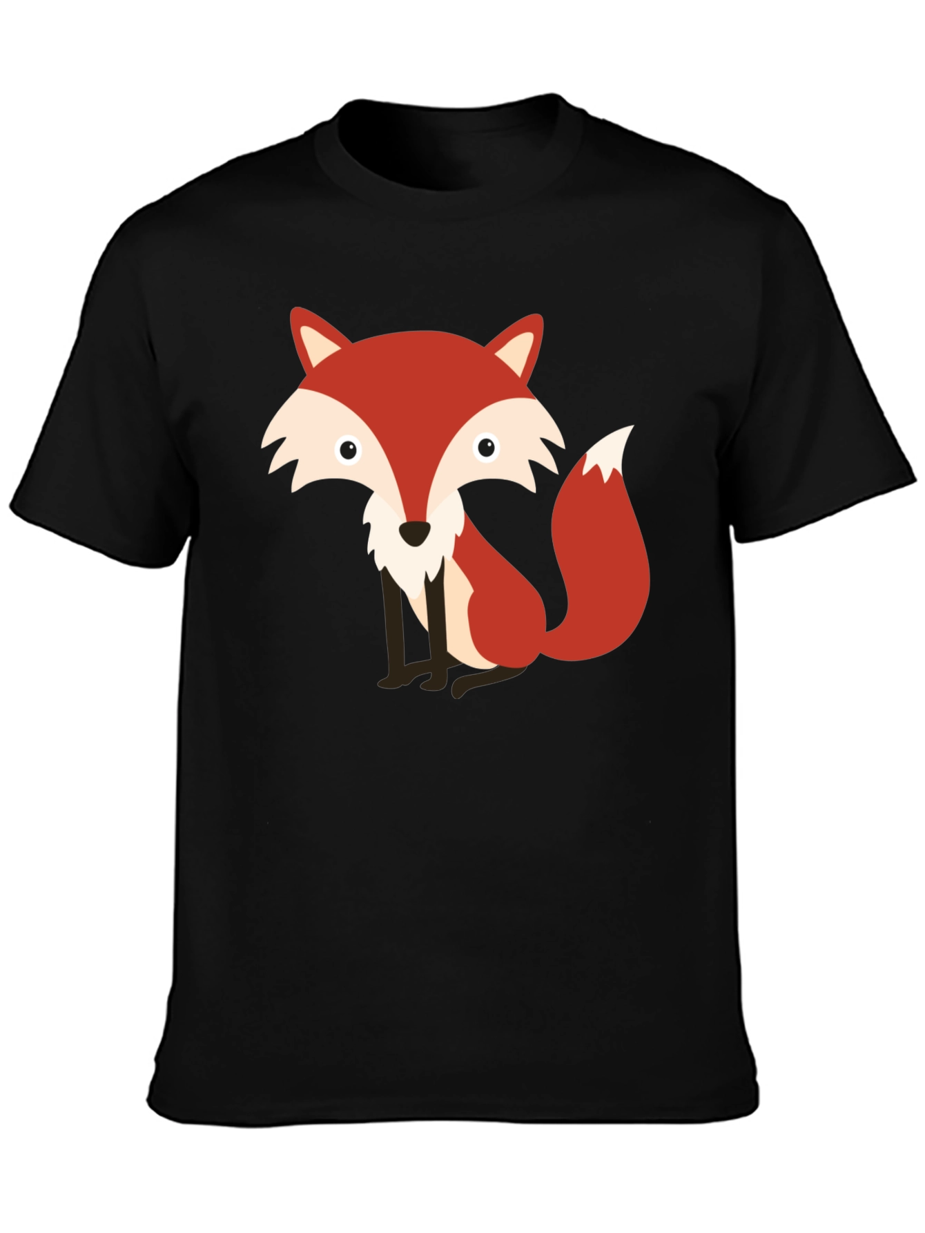 Cute Fox Graphic Print Black T-Shirt
