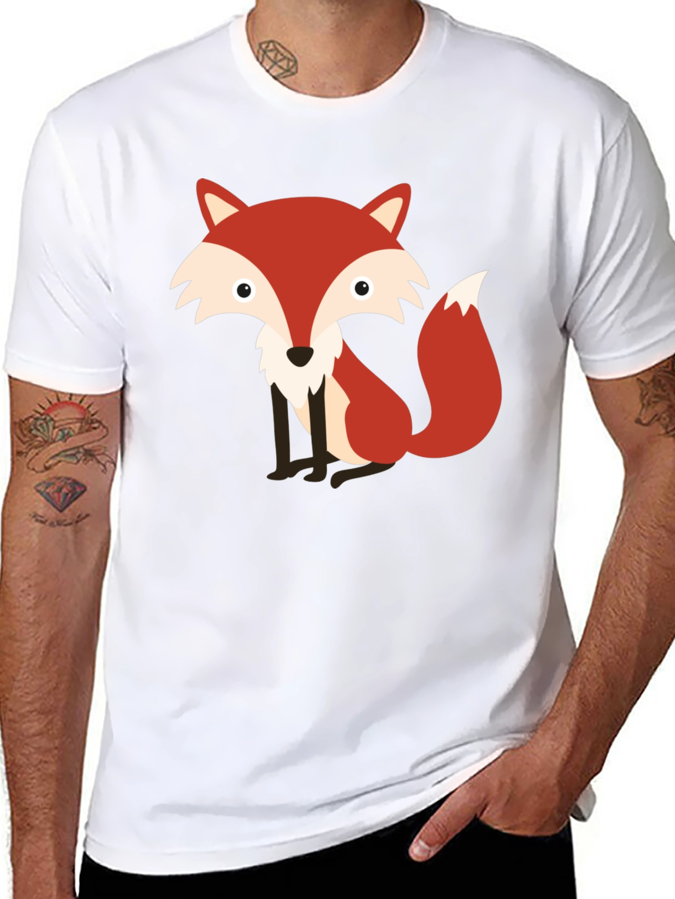 Cute Fox Graphic Print Black T-Shirt