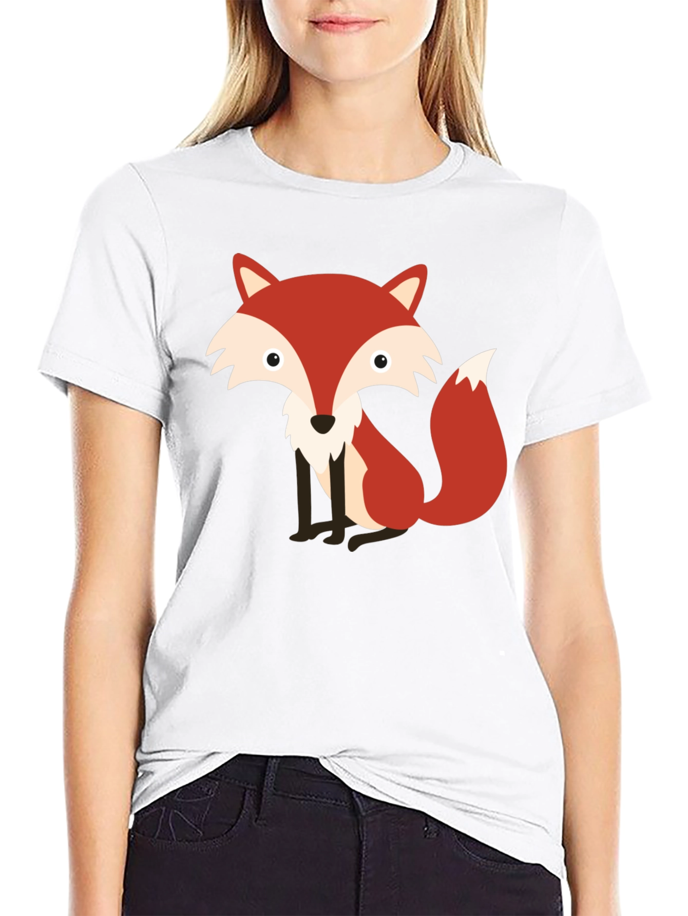 Cute Fox Graphic Print Black T-Shirt