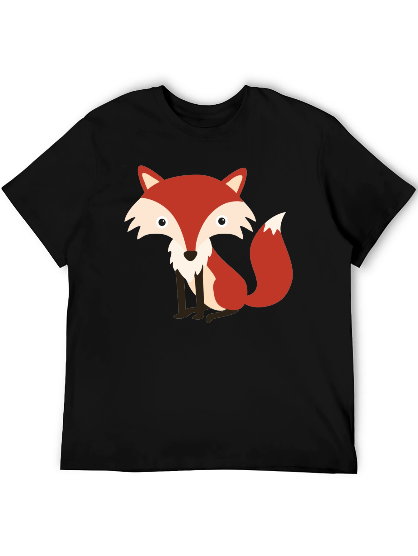 Cute Fox Graphic Print Black T-Shirt