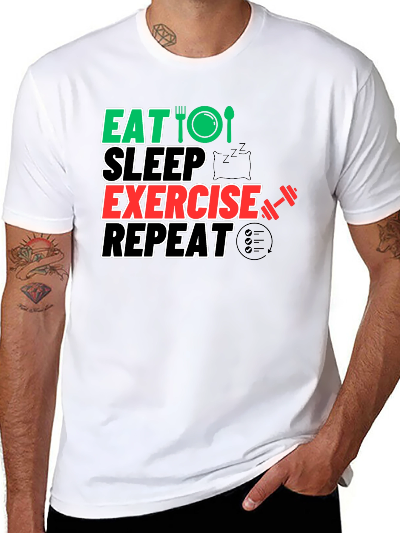 Eat Sleep Exercise Repeat Black Graphic Tee