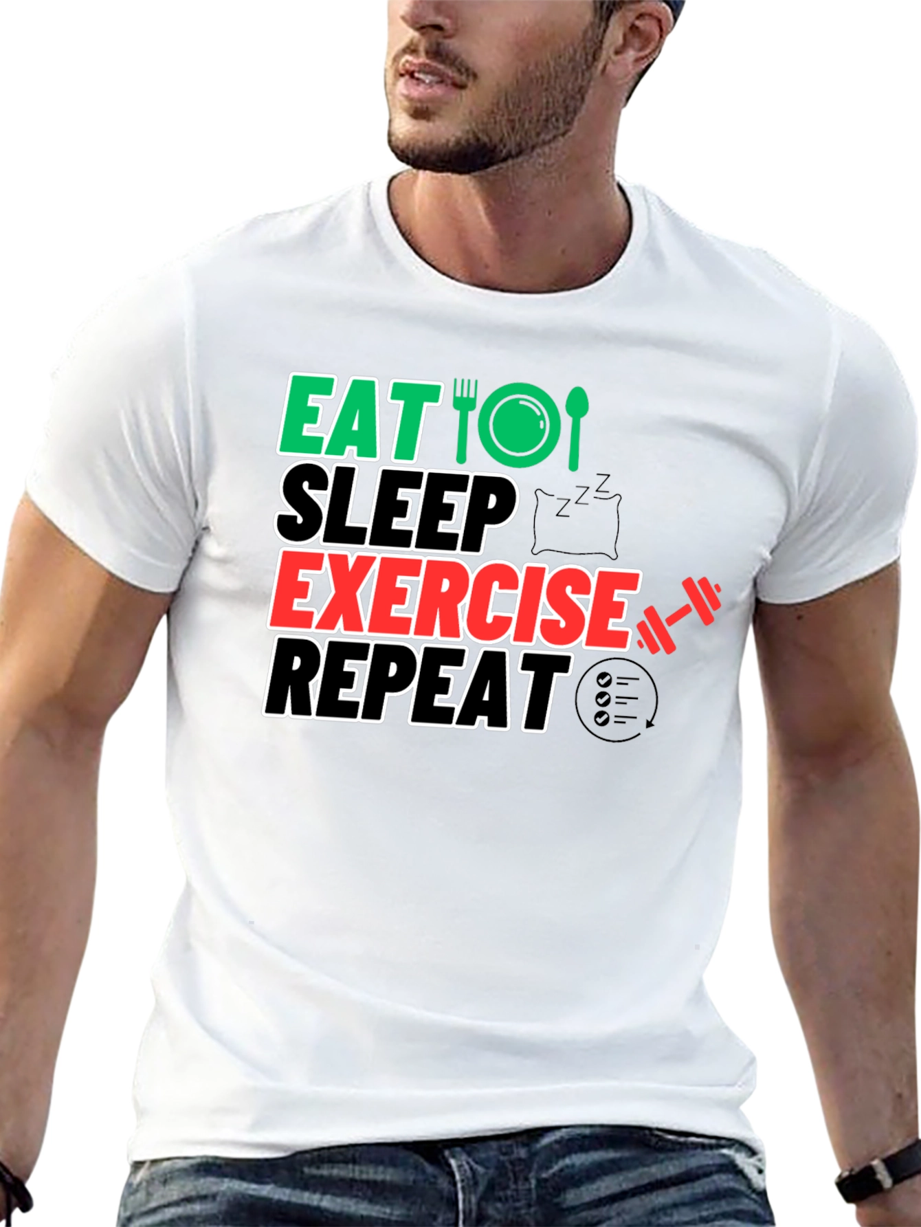 Eat Sleep Exercise Repeat Black Graphic Tee