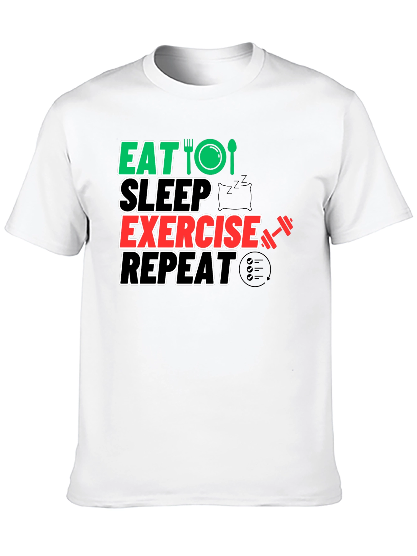 Eat Sleep Exercise Repeat Black Graphic Tee