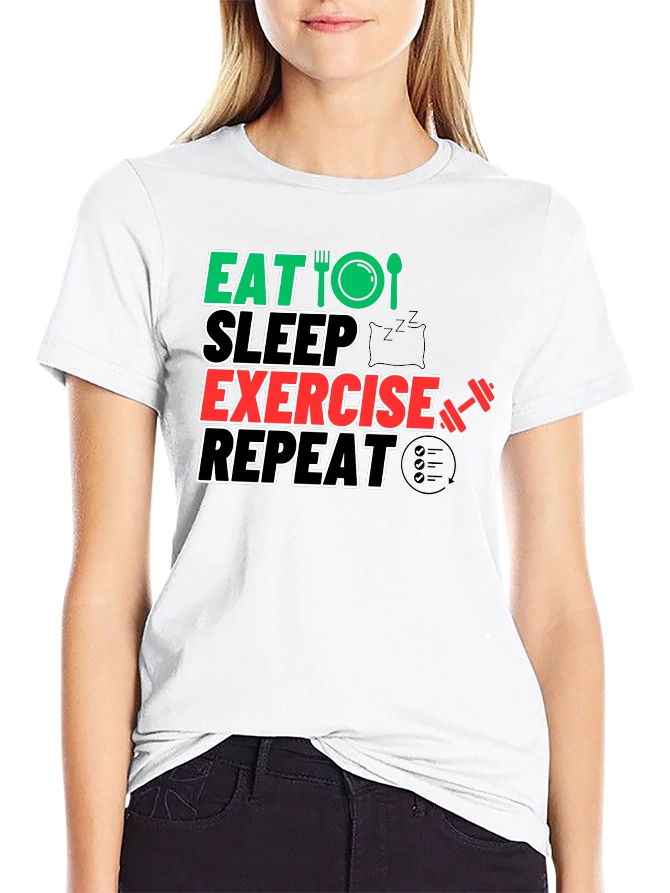 Eat Sleep Exercise Repeat Black Graphic Tee