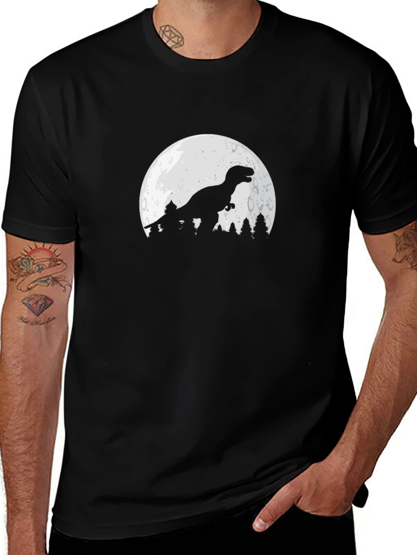 Dino Moon Graphic Tee - Stylish Black T-Shirt