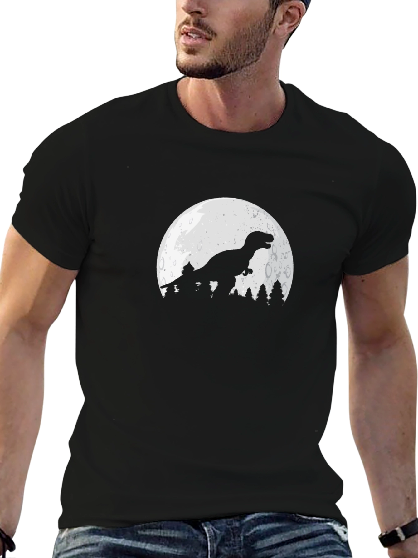 Dino Moon Graphic Tee - Stylish Black T-Shirt