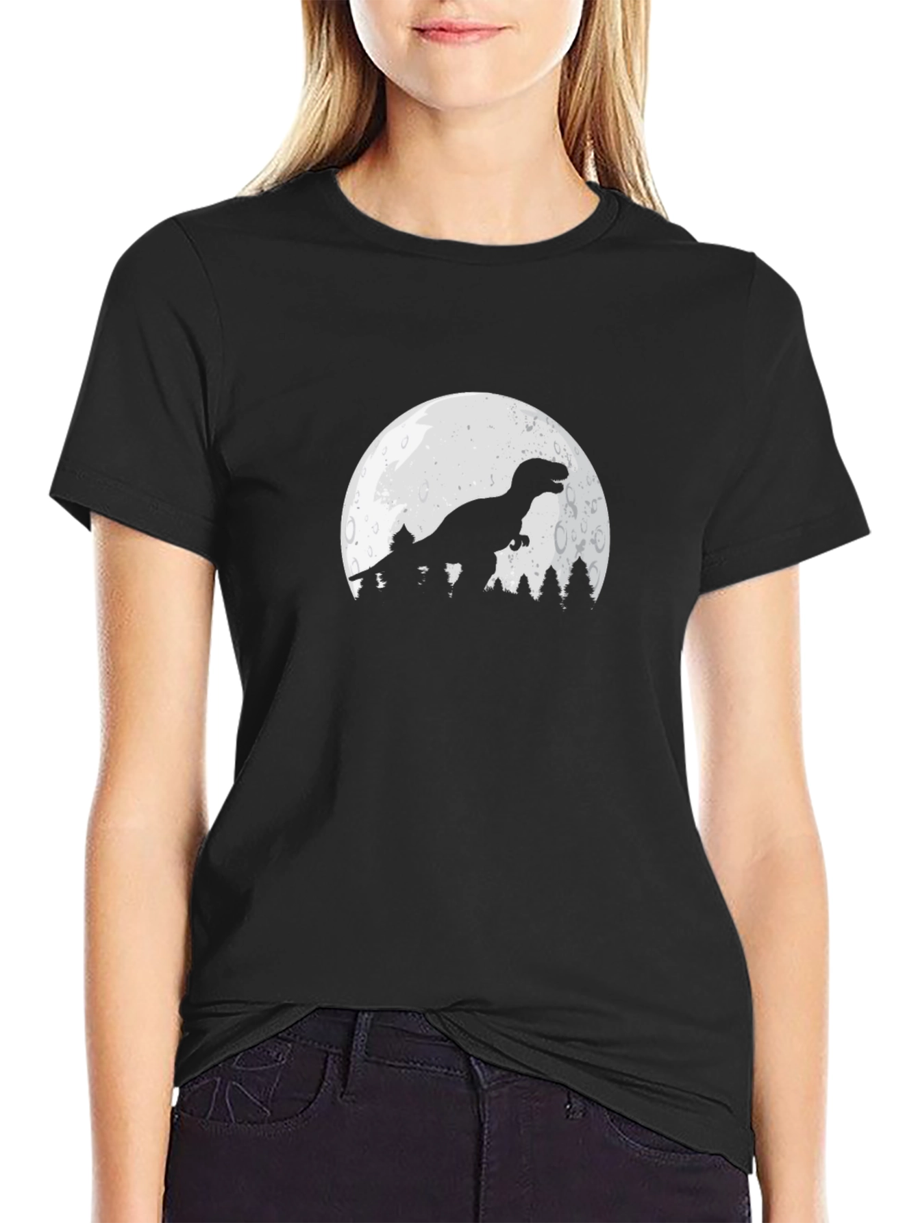 Dino Moon Graphic Tee - Stylish Black T-Shirt