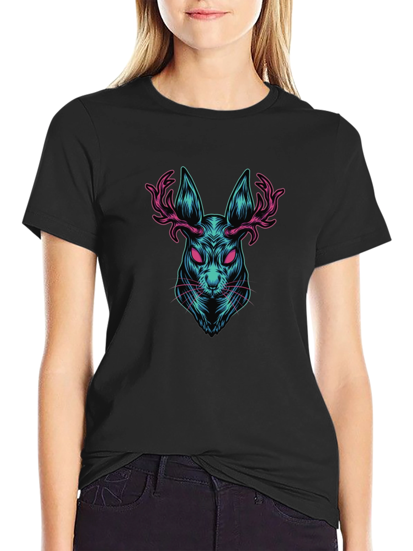 Rabbit with Antlers Graphic T-Shirt