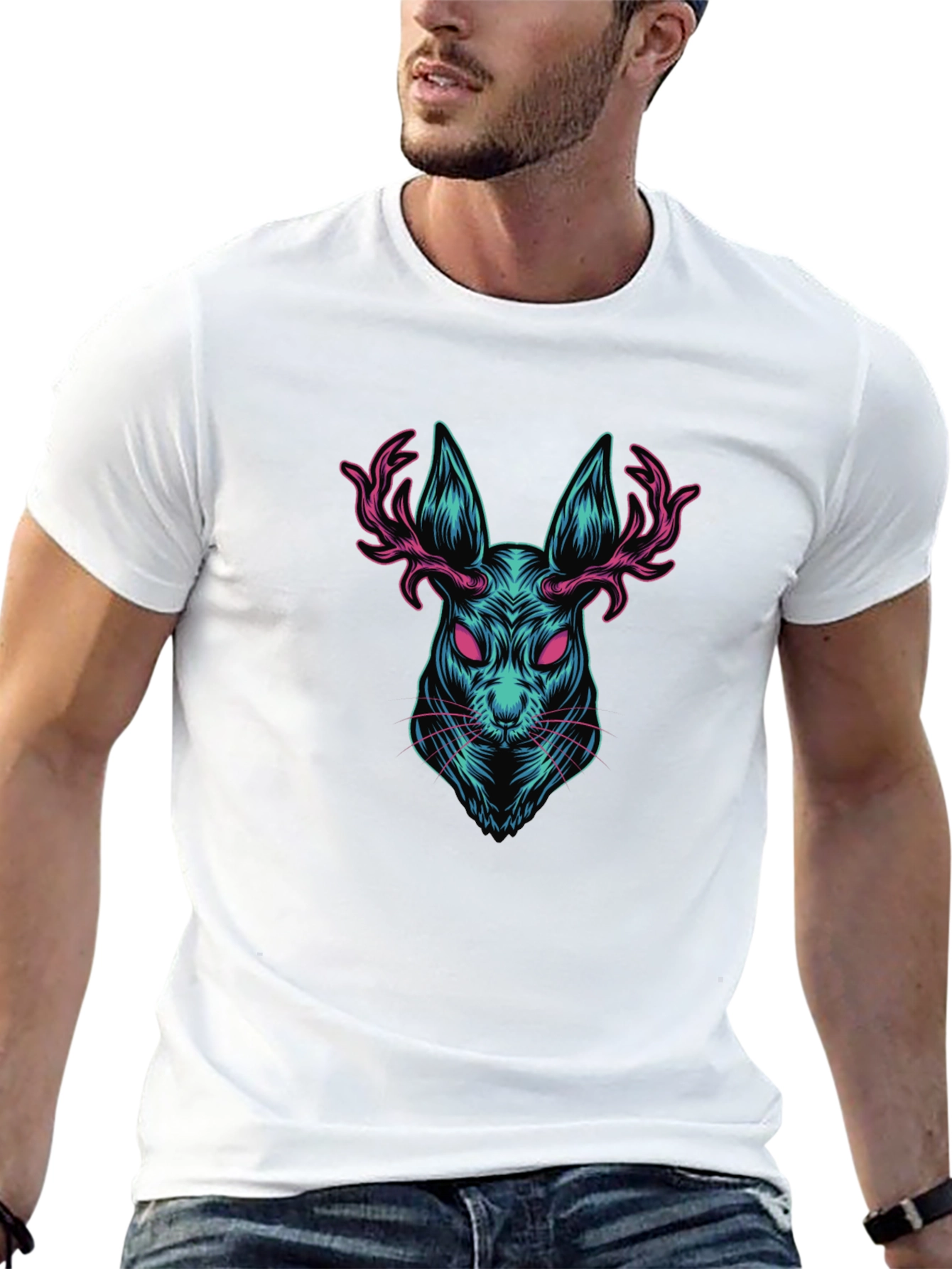 Rabbit with Antlers Graphic T-Shirt