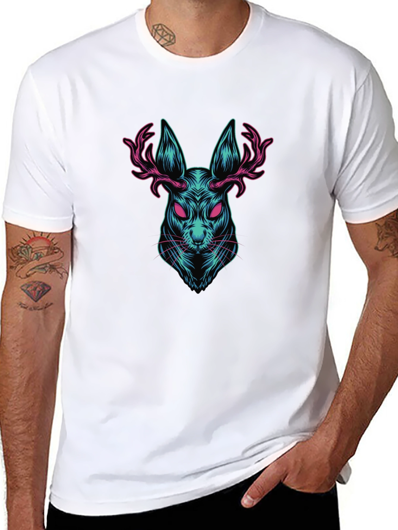 Rabbit with Antlers Graphic T-Shirt