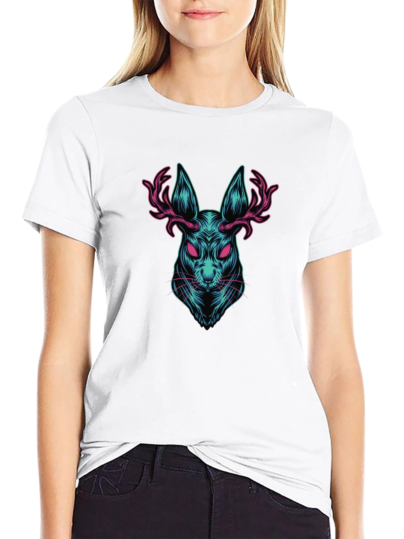 Rabbit with Antlers Graphic T-Shirt