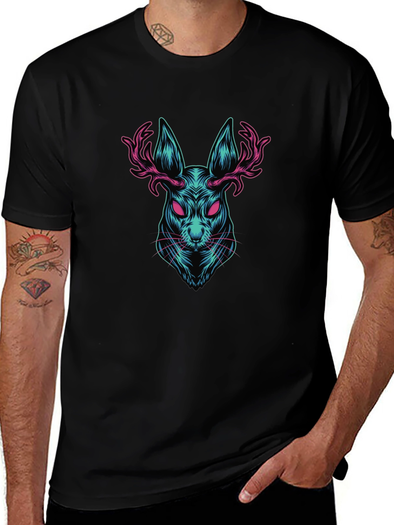 Rabbit with Antlers Graphic T-Shirt