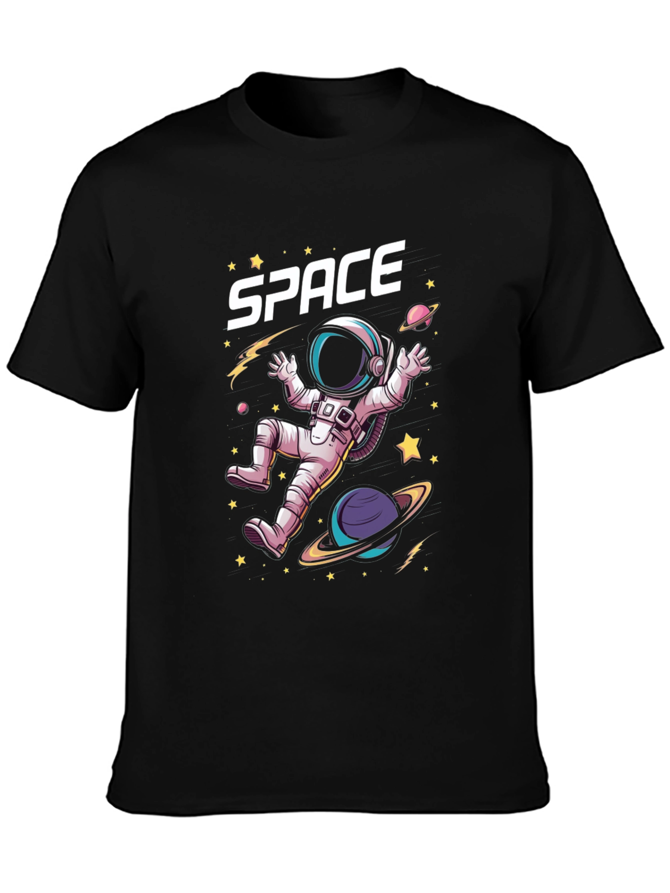 Space Astronaut Graphic T-Shirt - Black Cotton Tee