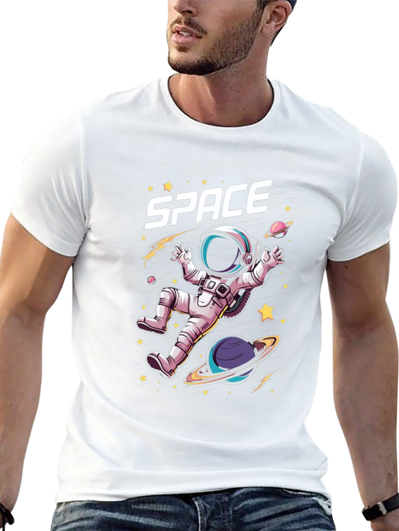 Space Astronaut Graphic T-Shirt - Black Cotton Tee