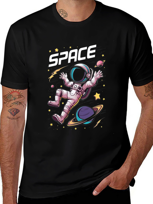 Space Astronaut Graphic T-Shirt - Black Cotton Tee