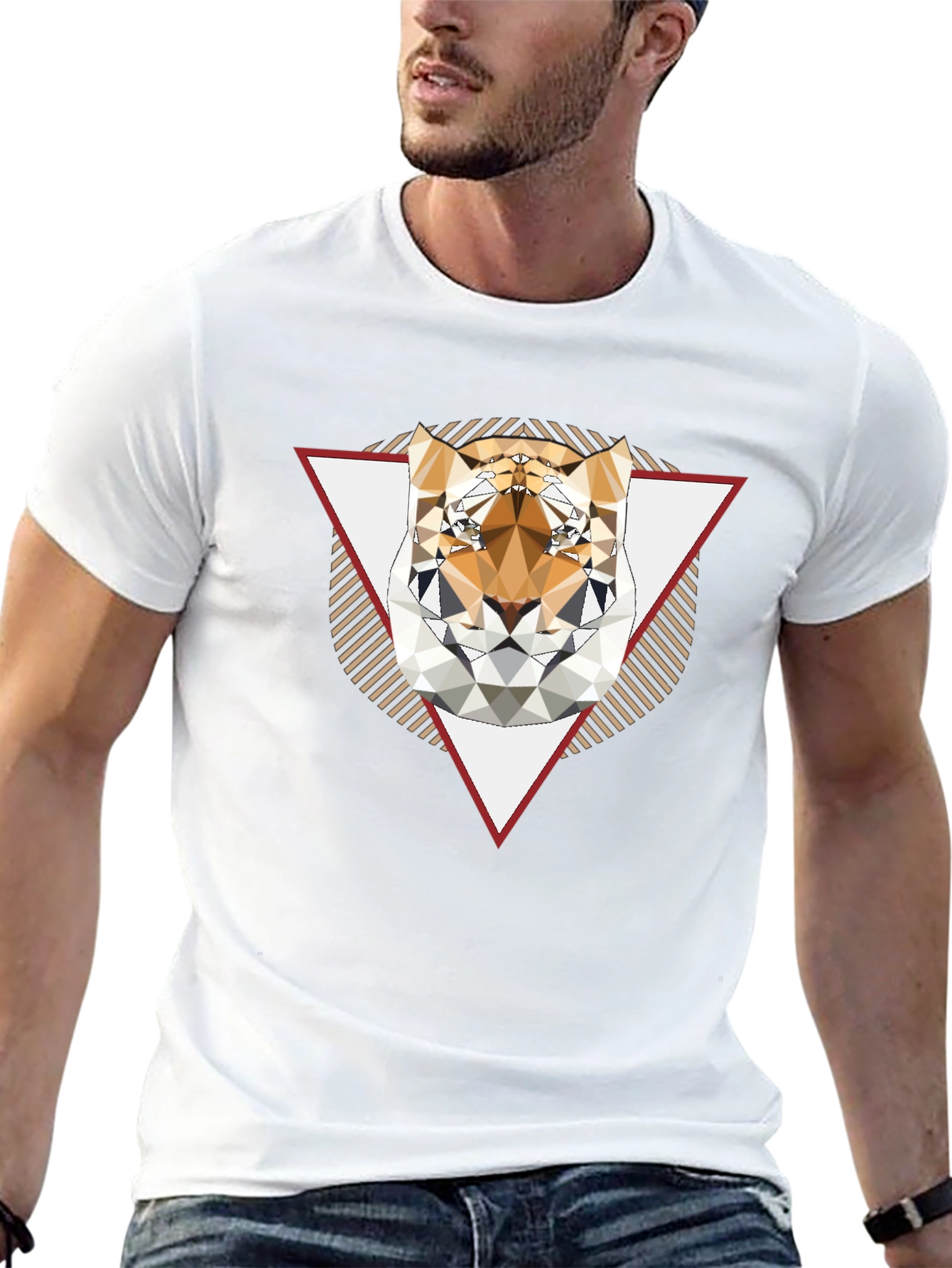 Geometric Tiger Graphic Black T-Shirt