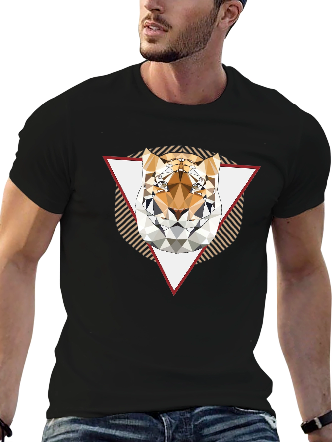Geometric Tiger Graphic Black T-Shirt