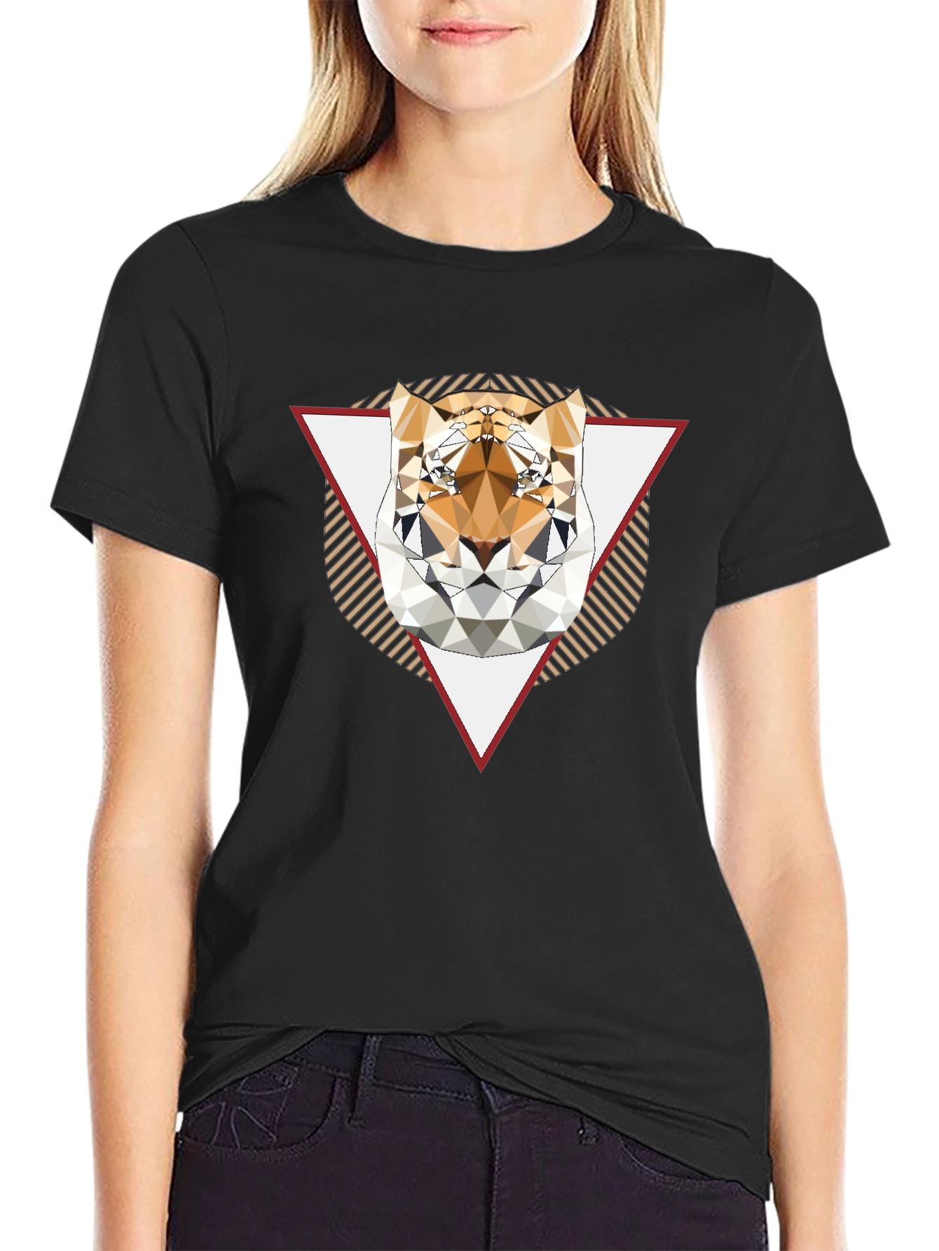 Geometric Tiger Graphic Black T-Shirt