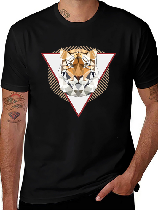 Geometric Tiger Graphic Black T-Shirt
