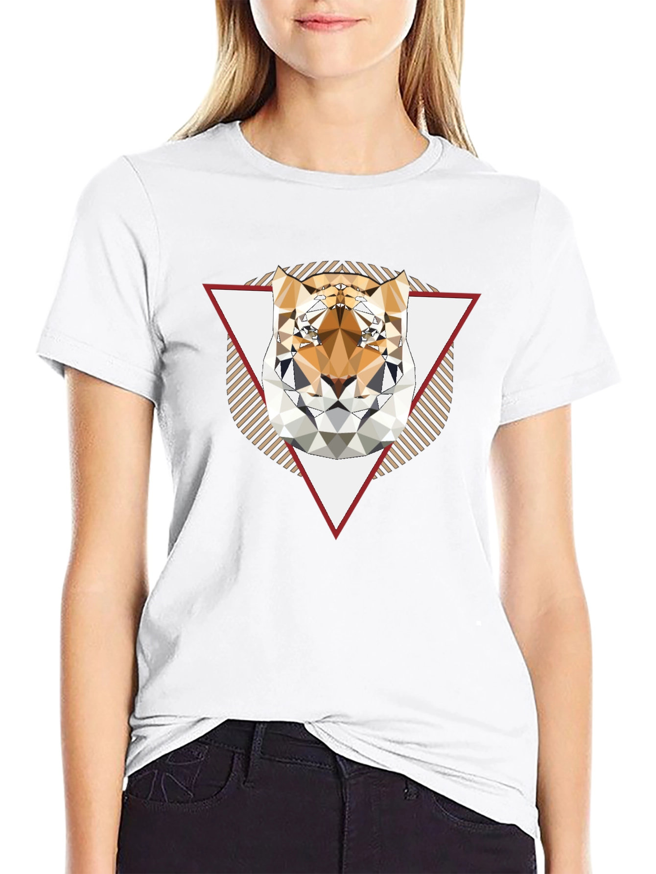 Geometric Tiger Graphic Black T-Shirt