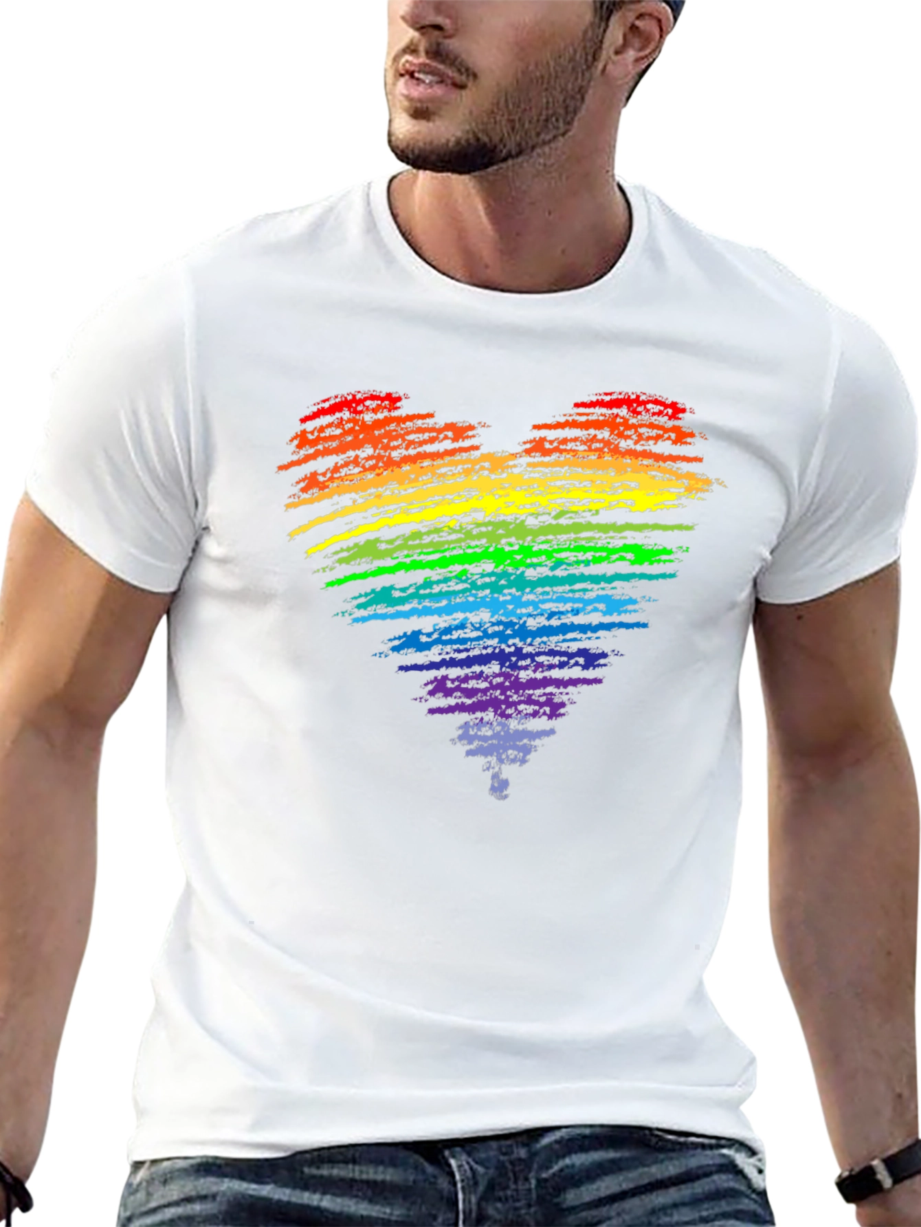 Rainbow Heart Pride T-Shirt - Black Cotton Blend