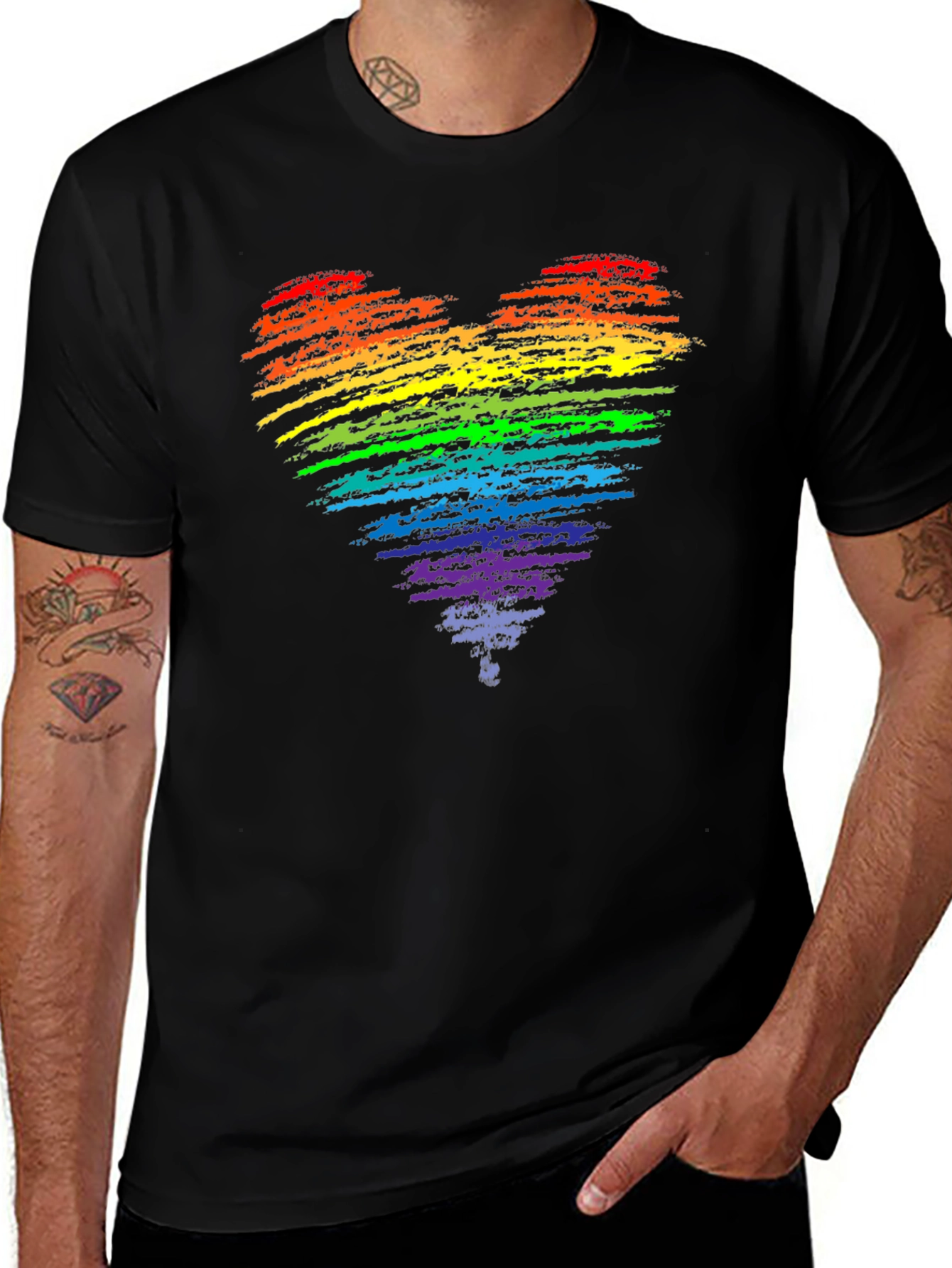 Rainbow Heart Pride T-Shirt - Black Cotton Blend