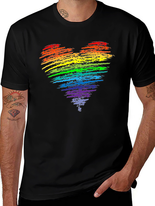 Rainbow Heart Pride T-Shirt - Black Cotton Blend