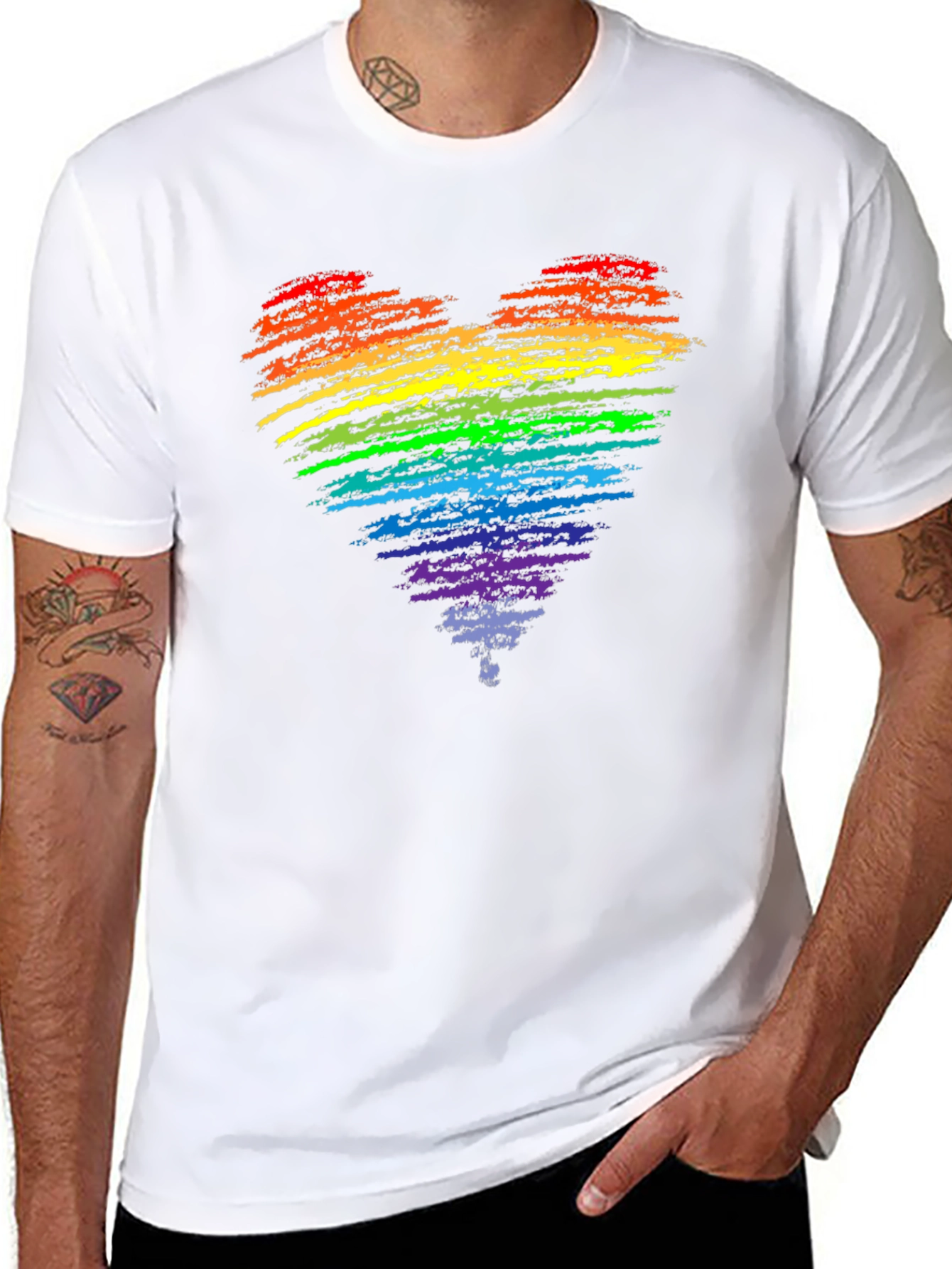 Rainbow Heart Pride T-Shirt - Black Cotton Blend