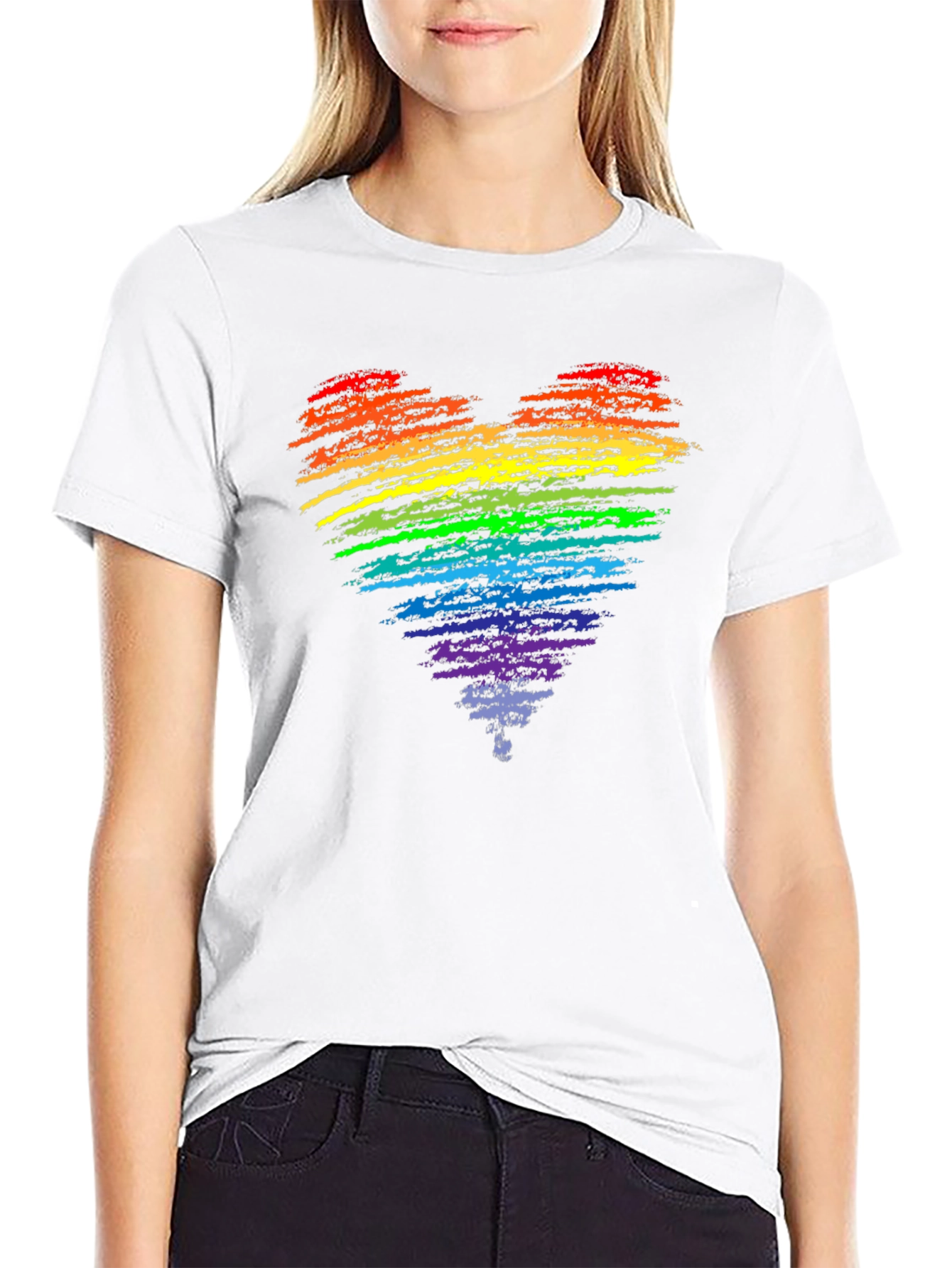 Rainbow Heart Pride T-Shirt - Black Cotton Blend