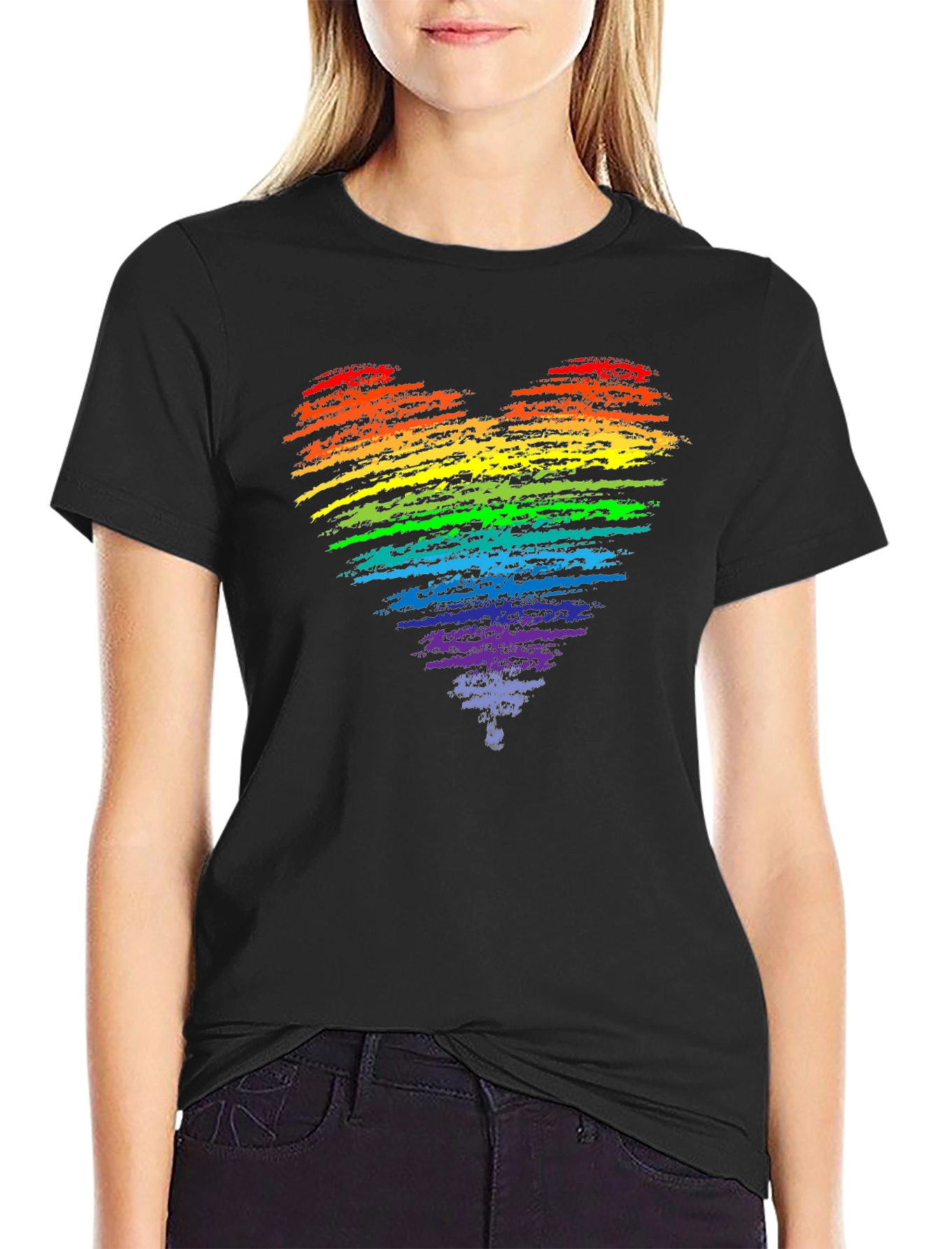 Rainbow Heart Pride T-Shirt - Black Cotton Blend