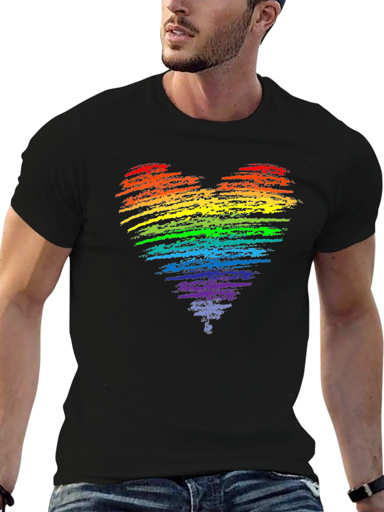 Rainbow Heart Pride T-Shirt - Black Cotton Blend