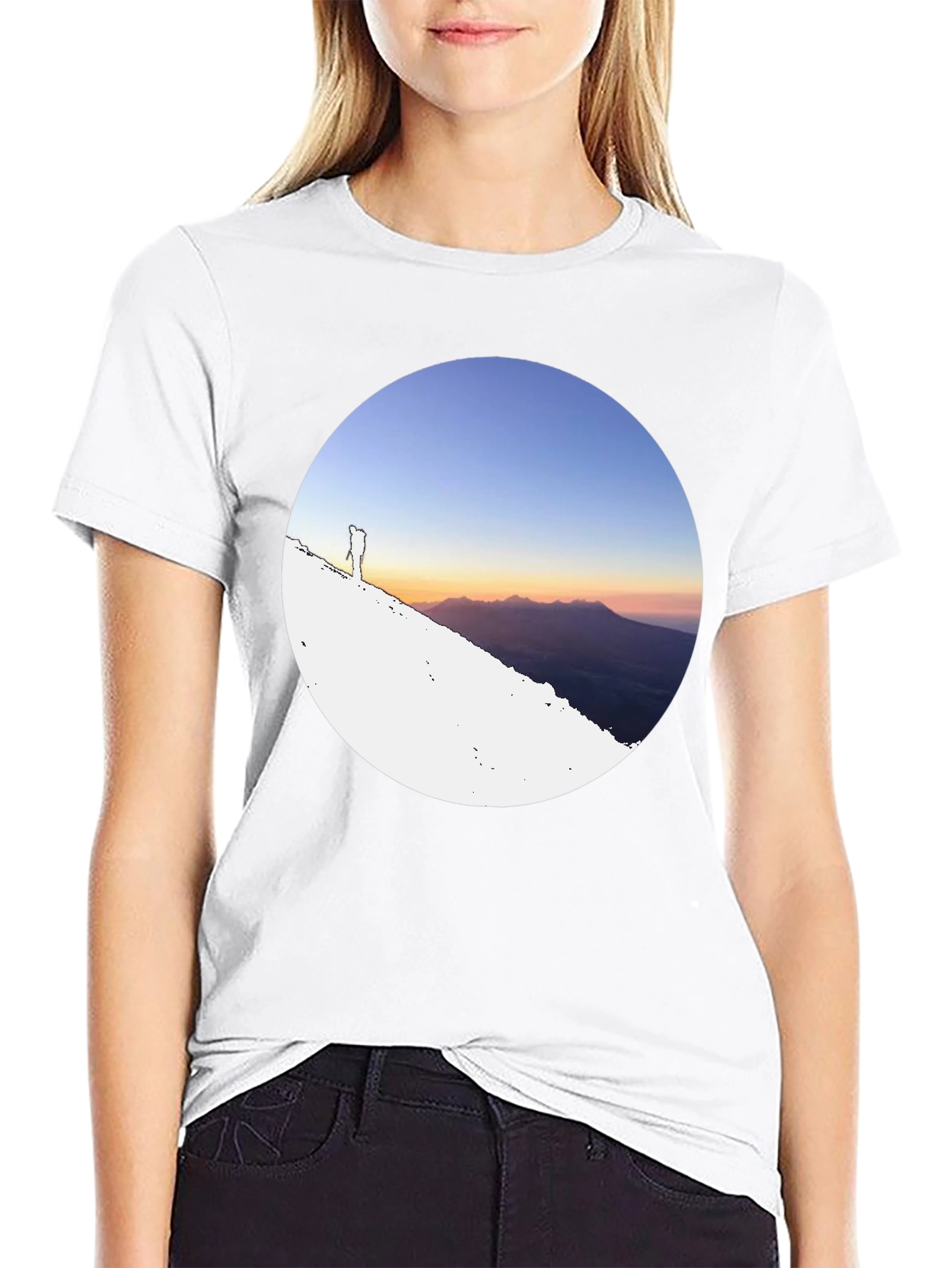Mountain Sunset Graphic Tee - Black Crew Neck T-Shirt