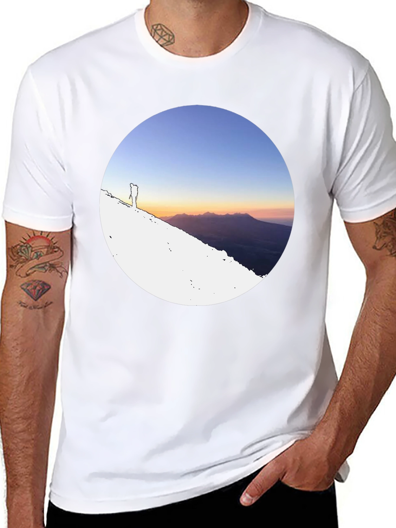 Mountain Sunset Graphic Tee - Black Crew Neck T-Shirt