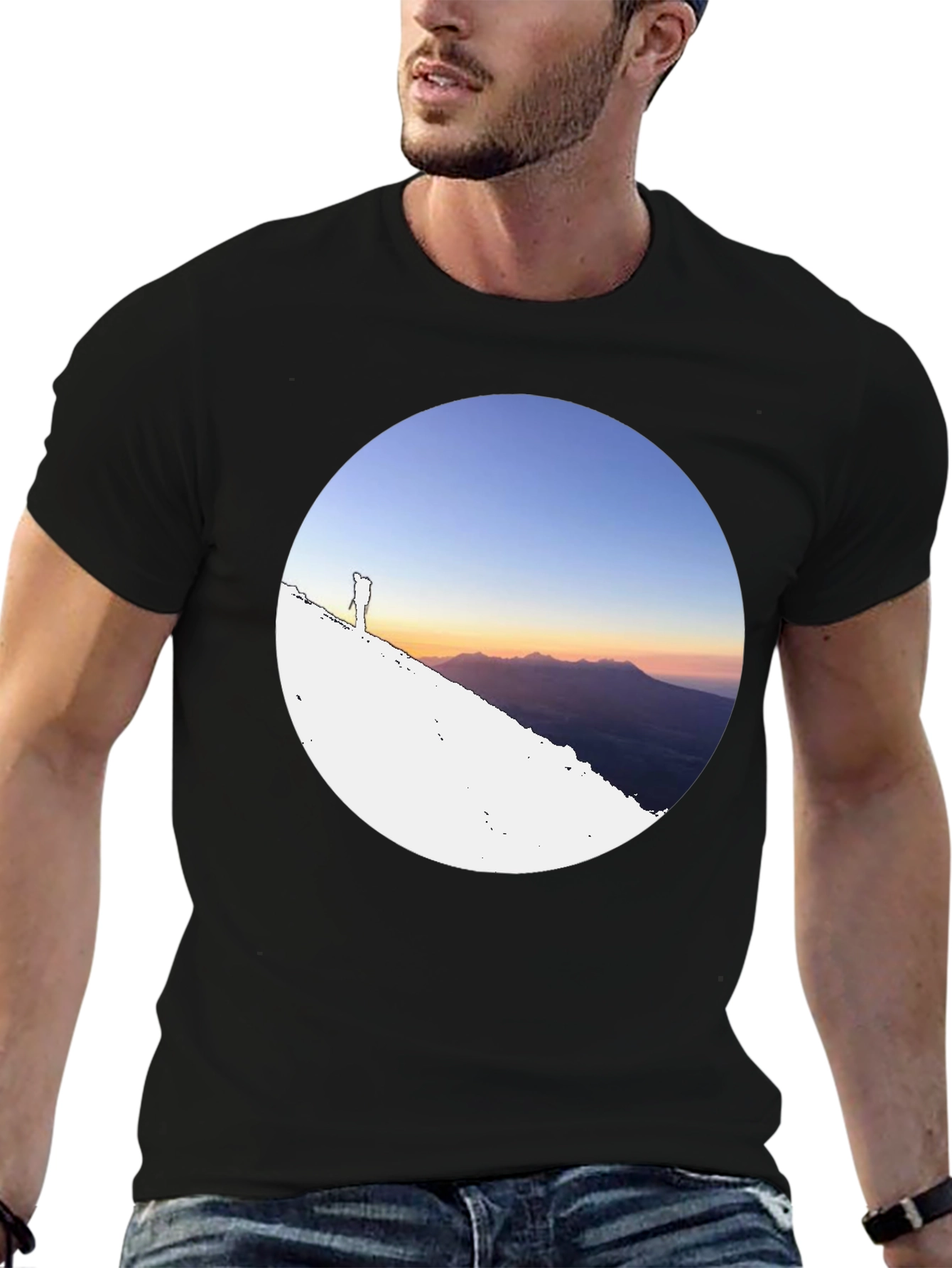Mountain Sunset Graphic Tee - Black Crew Neck T-Shirt