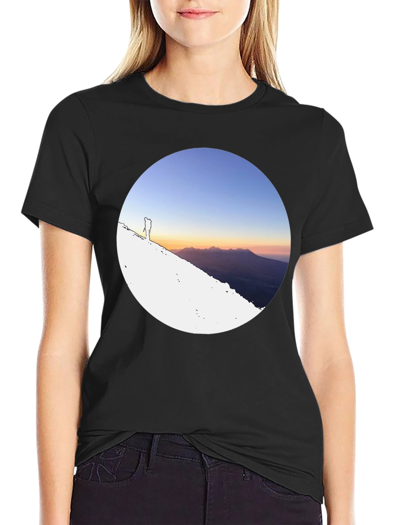 Mountain Sunset Graphic Tee - Black Crew Neck T-Shirt