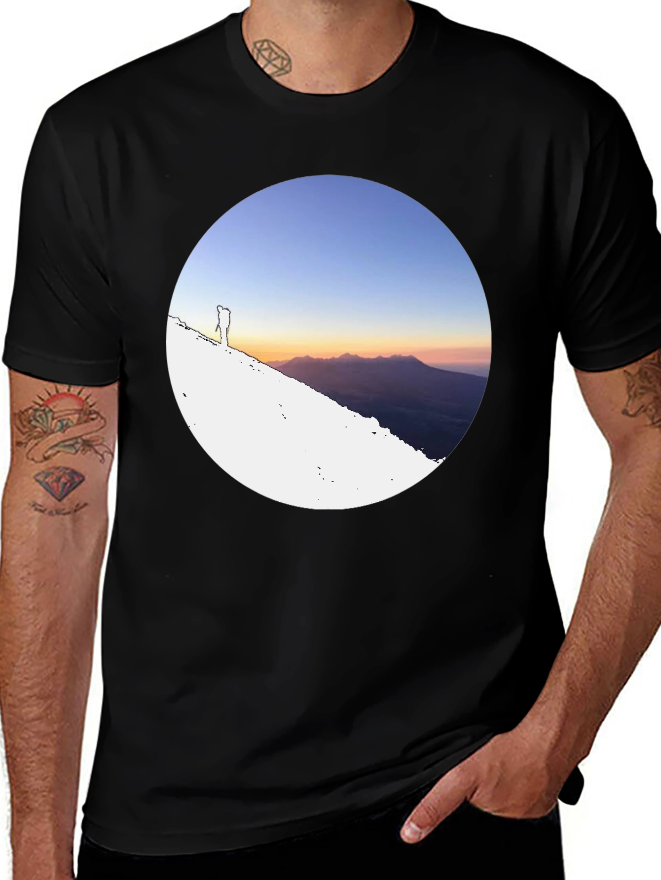 Mountain Sunset Graphic Tee - Black Crew Neck T-Shirt