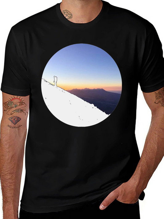 Mountain Sunset Graphic Tee - Black Crew Neck T-Shirt