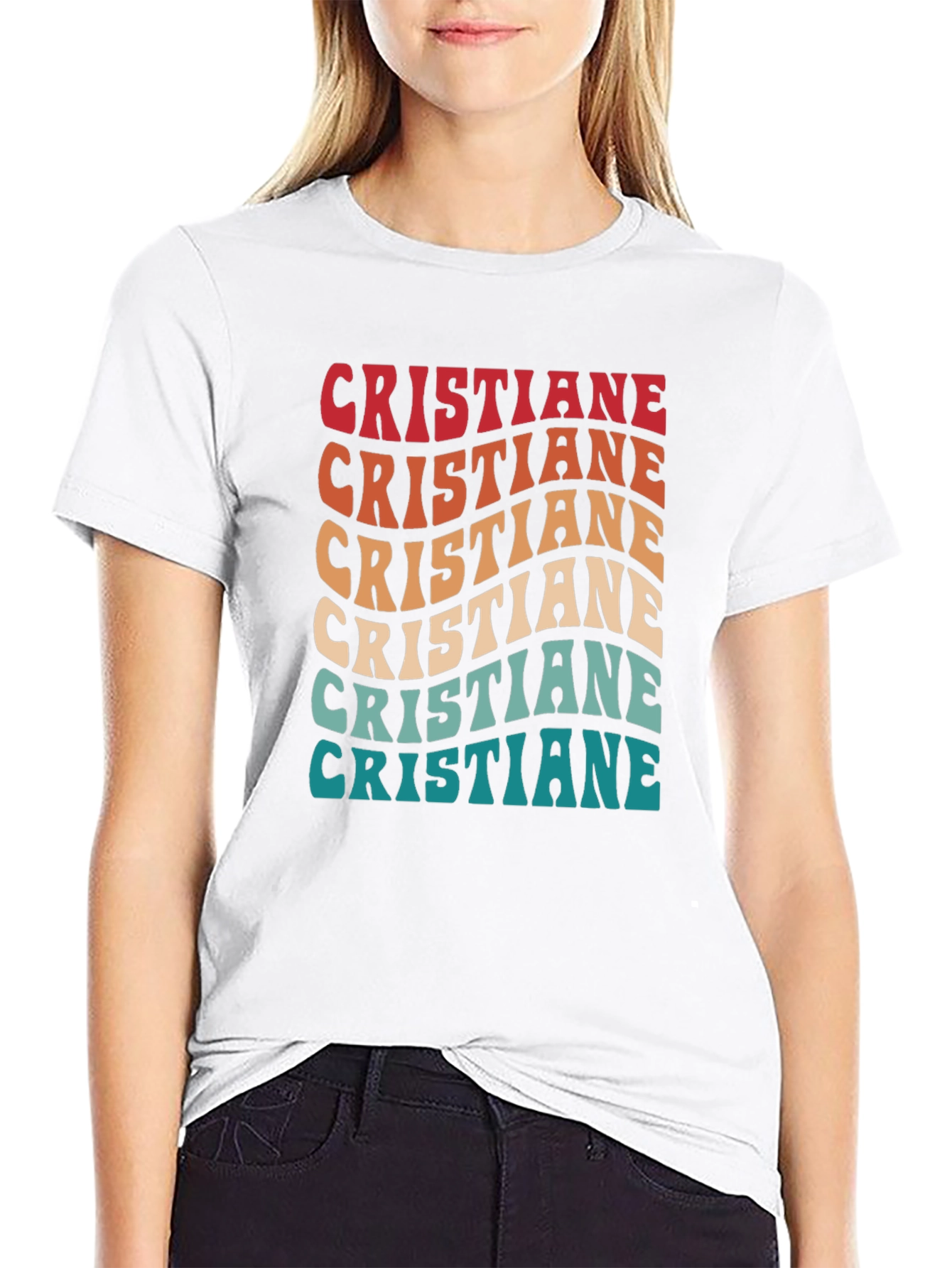 Cristiane Retro Wavy Text Graphic T-Shirt