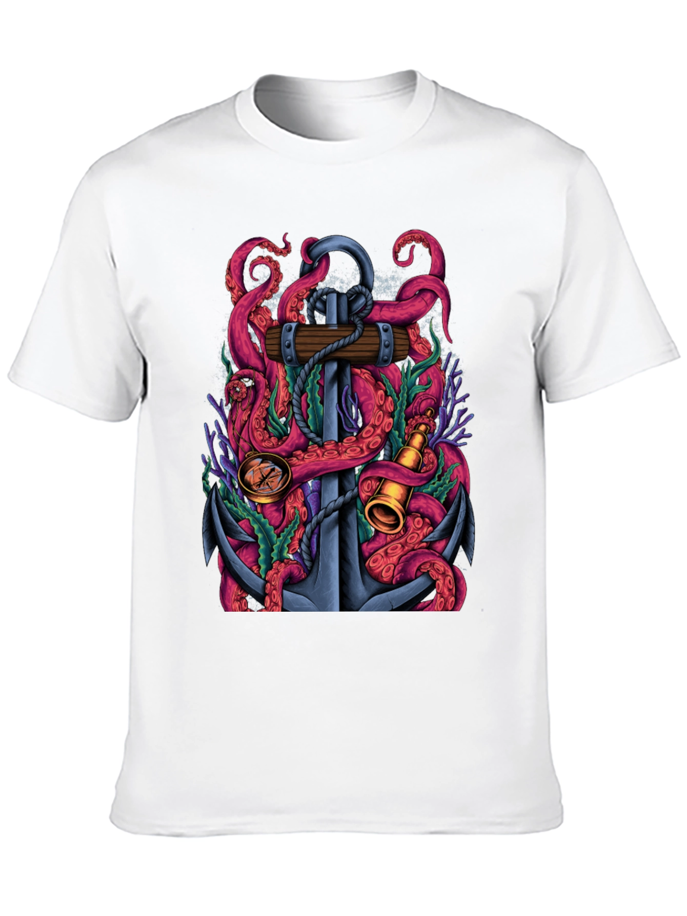 Nautical Octopus Anchor Graphic Tee - Black