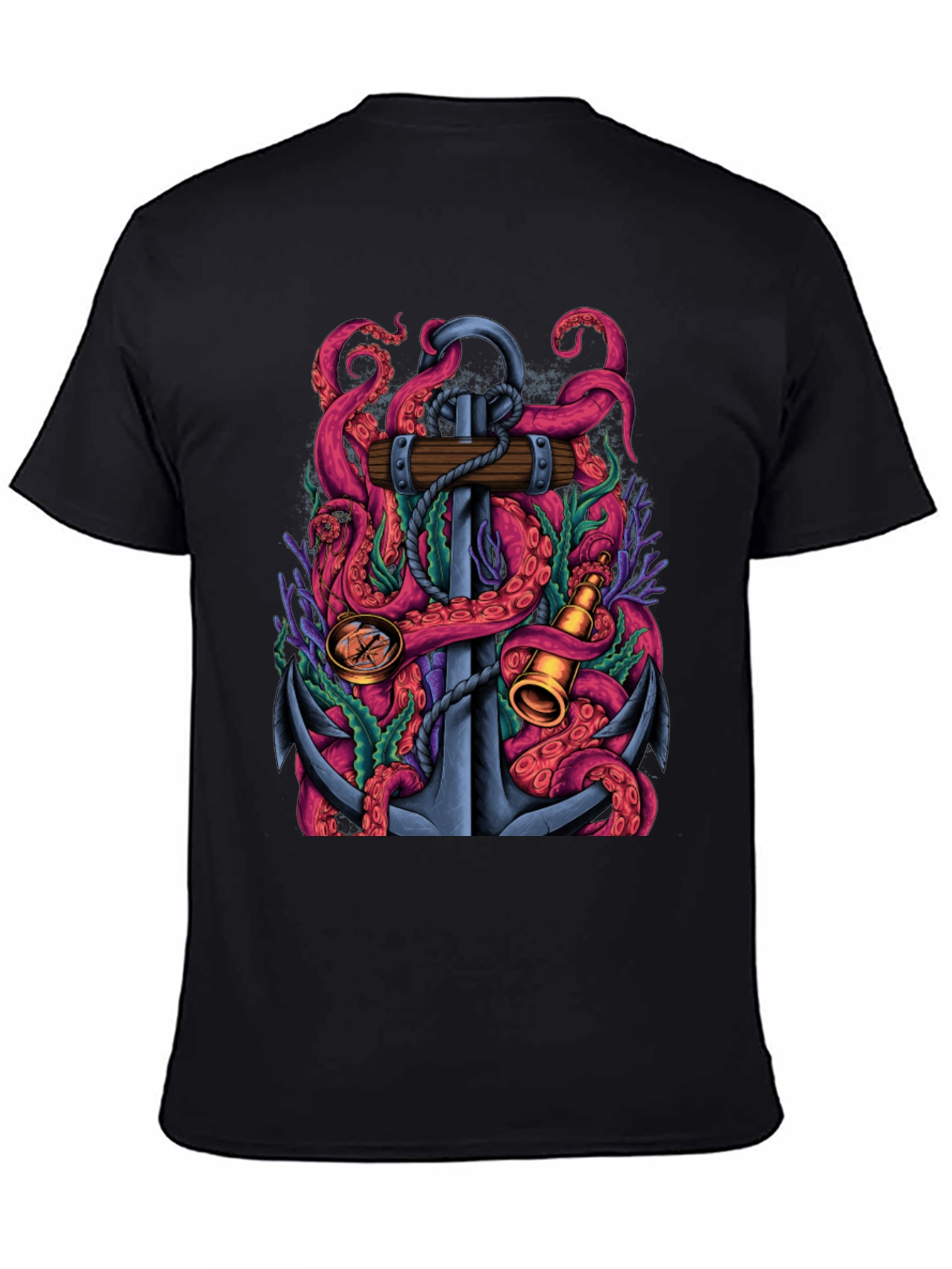 Nautical Octopus Anchor Graphic Tee - Black